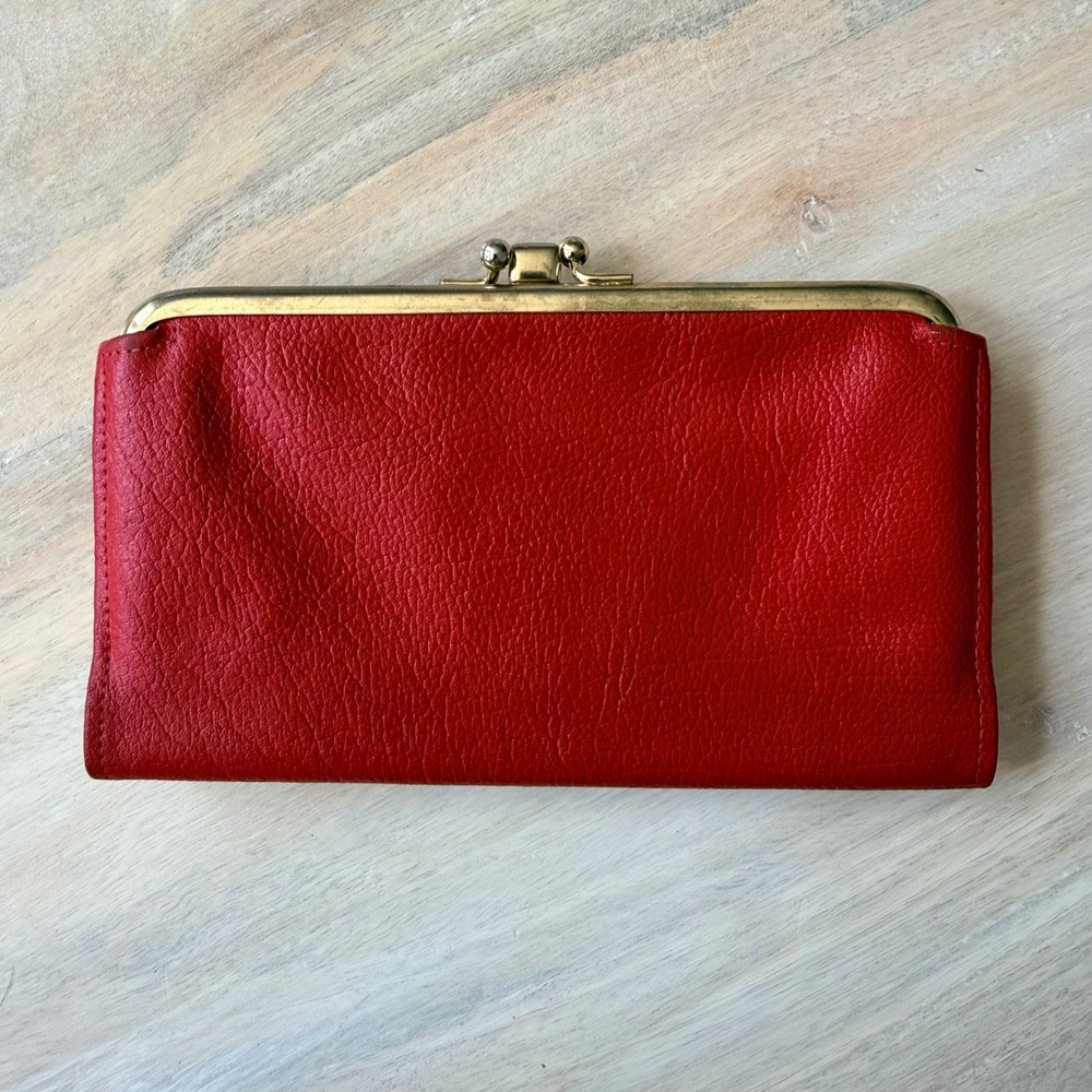 VTG Princess Gardner Wallet Womens Red cowhide Leather Kiss‎ Lock Trifold Clutch - Picture 5 of 8